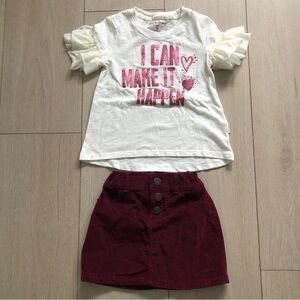 Set of Corduroy Burgundy Skirt and Ruffle Sleeve Top Size 3T